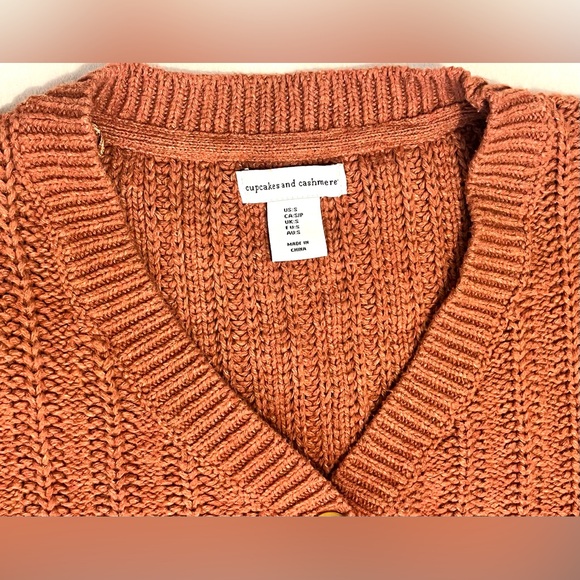 cupcakes & cashmere Burnt Orange Button Up Cotton Blend Cardigan Sz Small - Picture 4 of 15